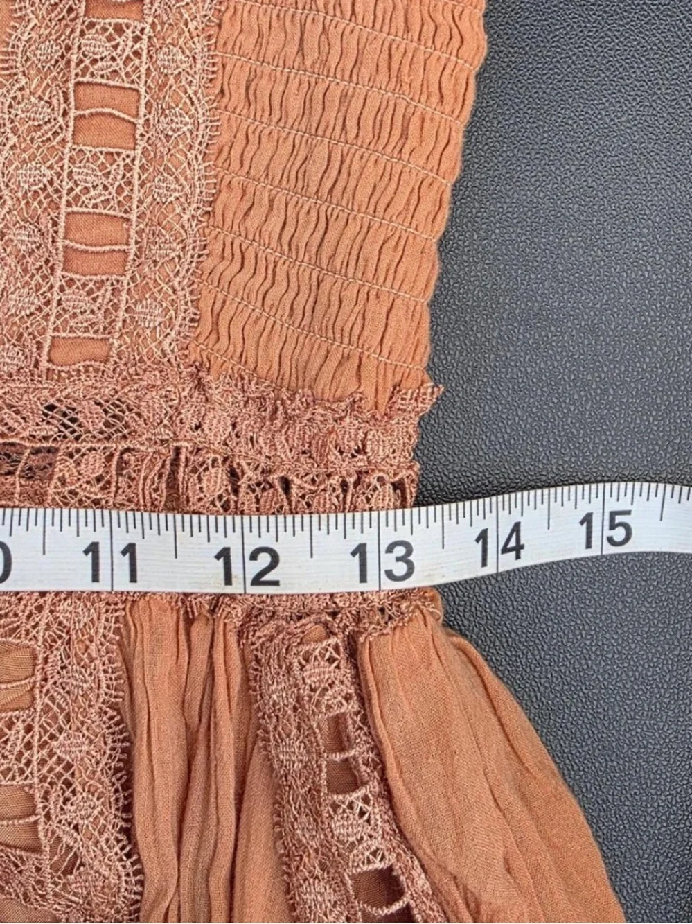 Free People Camel Lace Trim Square Neck Mini Dress